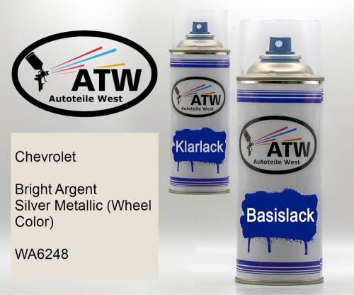 Chevrolet, Bright Argent Silver Metallic (Wheel Color), WA6248: 400ml Sprühdose + 400ml Klarlack - Set, von ATW Autoteile West.